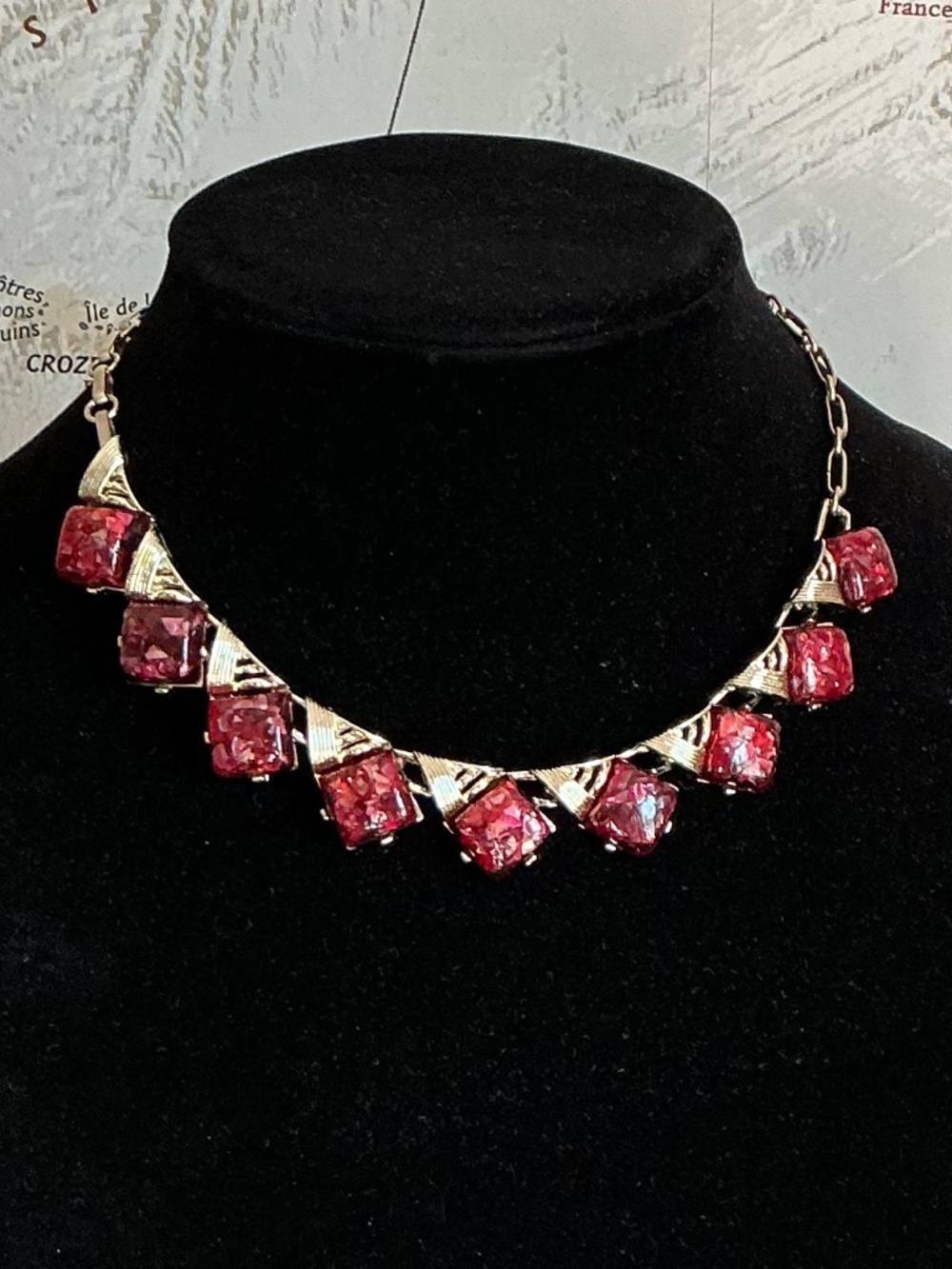 Vintage 1960s Coro Confetti Lucite Thermoset Red Cherry Necklace MCM Signed